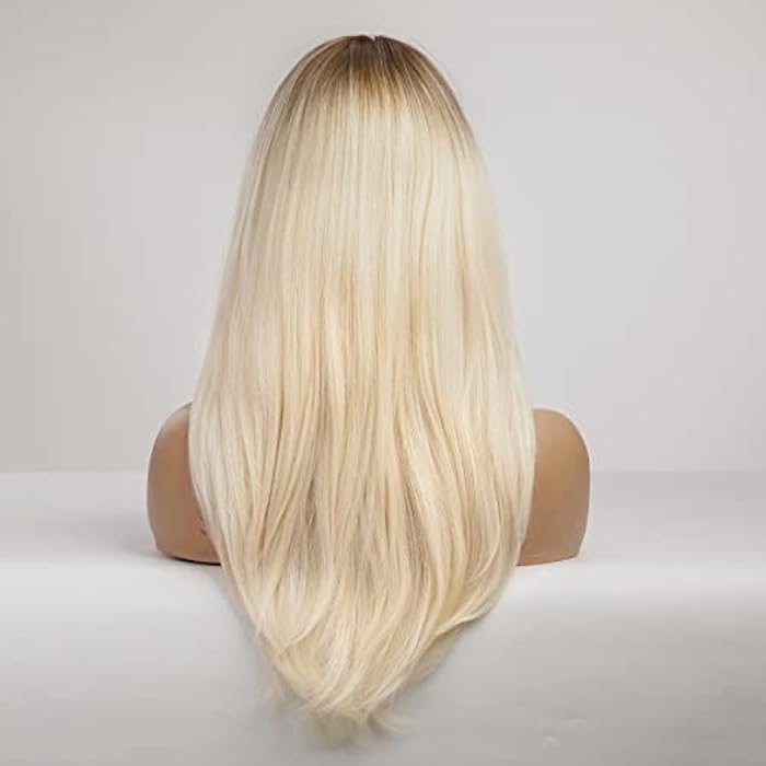 DILLARDS Haircube Synthetic Layered Long Blonde Hair Wigs With Dark Roots With Bangs For Women - Image 2